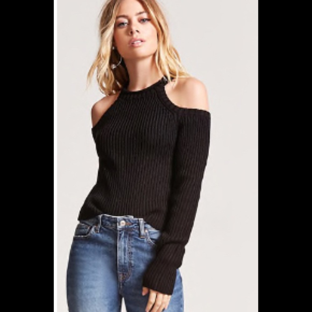 Black crop sweater with open shoulders
